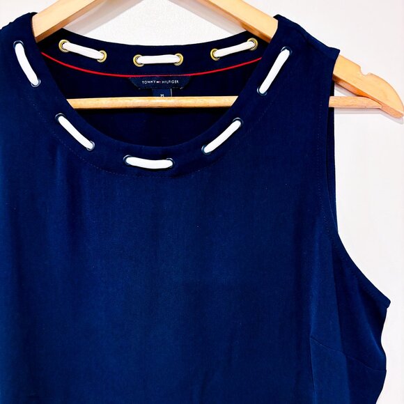 TOMMY HILFIGER – Navy Eyelet Lace-Up Camisole | Nautical Chic Top | Medium * - Picture 3 of 6